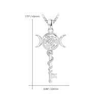 Audinceed Hecate's Key S925 Sterling Silver Moonstone Necklace, Witchtok Collection, Hekate Triple Moon Goddess Pagan Wiccan Magic Silver Necklace Pendant Protection Blessed Amulet Jewelry Gift for Women Men