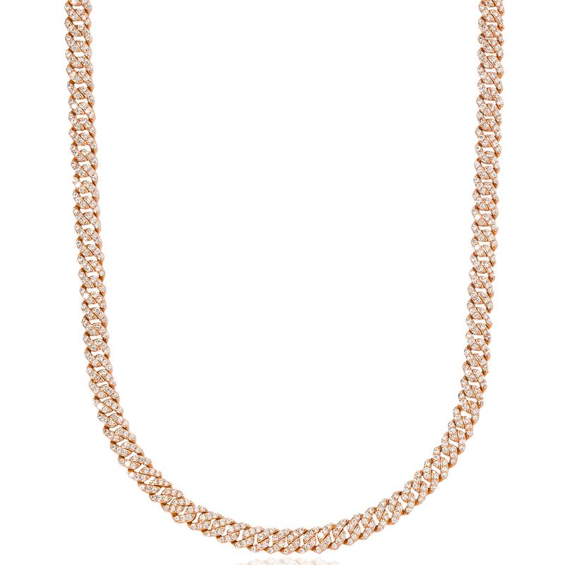 Micro Diamond Prong Cuban Necklace - 18k Yellow Gold- 6mm Chain with Gold Plating and CZ Diamonds 16-24" Lengths
