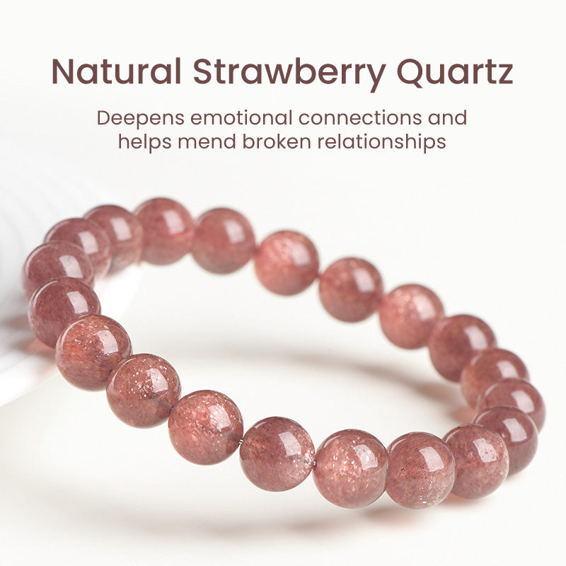 Natural Strawberry Quartz Beaded Bracelet – Genuine Crystal Healing Stone Jewelry