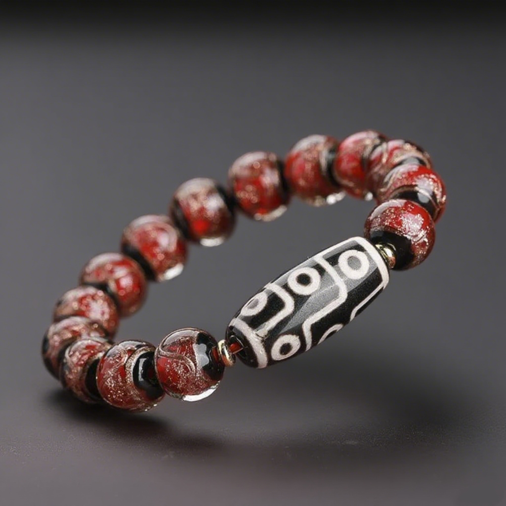 Tibetan Nine-Eyed Dzi Bead Bracelet – Handcrafted Spiritual Jewelry