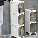 UFORU 4-Tier Tall Narrow Storage Cabinet, Plastic Slim Storage Organizer with Doors and Adjustable Shelves, Wheels, Stackable & Collapsible Storage Cabinet for Small Spaces, Bathroom, Kitchen FathersDayGift