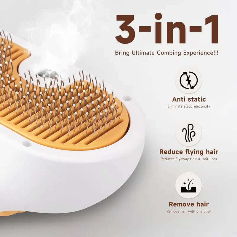 GROOMTECH Pet Steam Brush for Home Grooming – 3-in-1 Deshedding Comb, Self-Cleaning