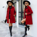 SCUSTY Women Winter Wool Blend Camel Mid-Long Coat Notch Double-Breasted Lapel Jacket Outwear