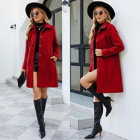 SCUSTY Women Winter Wool Blend Camel Mid-Long Coat Notch Double-Breasted Lapel Jacket Outwear