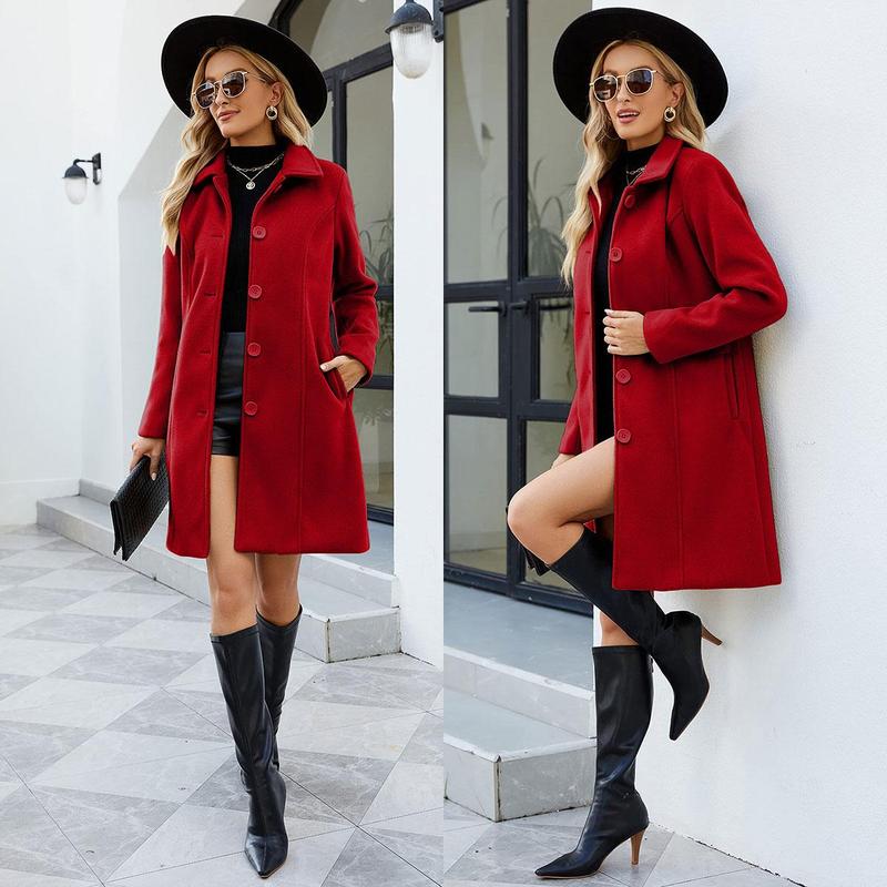 SCUSTY Women Winter Wool Blend Camel Mid-Long Coat Notch Double-Breasted Lapel Jacket Outwear