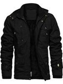 Men's Solid Pocket Zipper Detachable Hood Design Jacket, Regular Fit Casual Long Sleeve Button Hooded Outerwear for Fall & Winter, Men's Clothes for Daily Wear