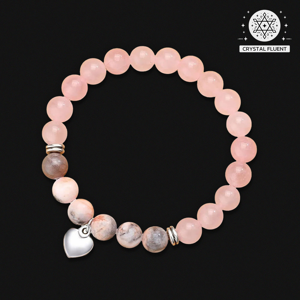 Rose quartz self-love crystal bracelet with heart charm