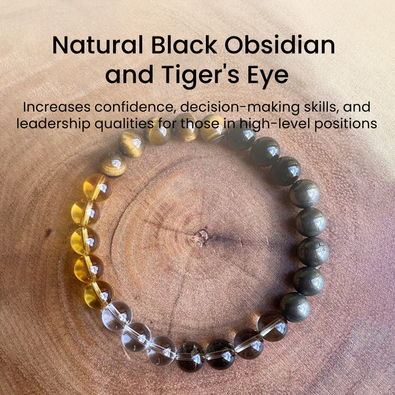 8mm Natural Black Obsidian and Tiger's Eye Beaded Bracelet – Premium Elastic Crystal Jewelry for Men and Women