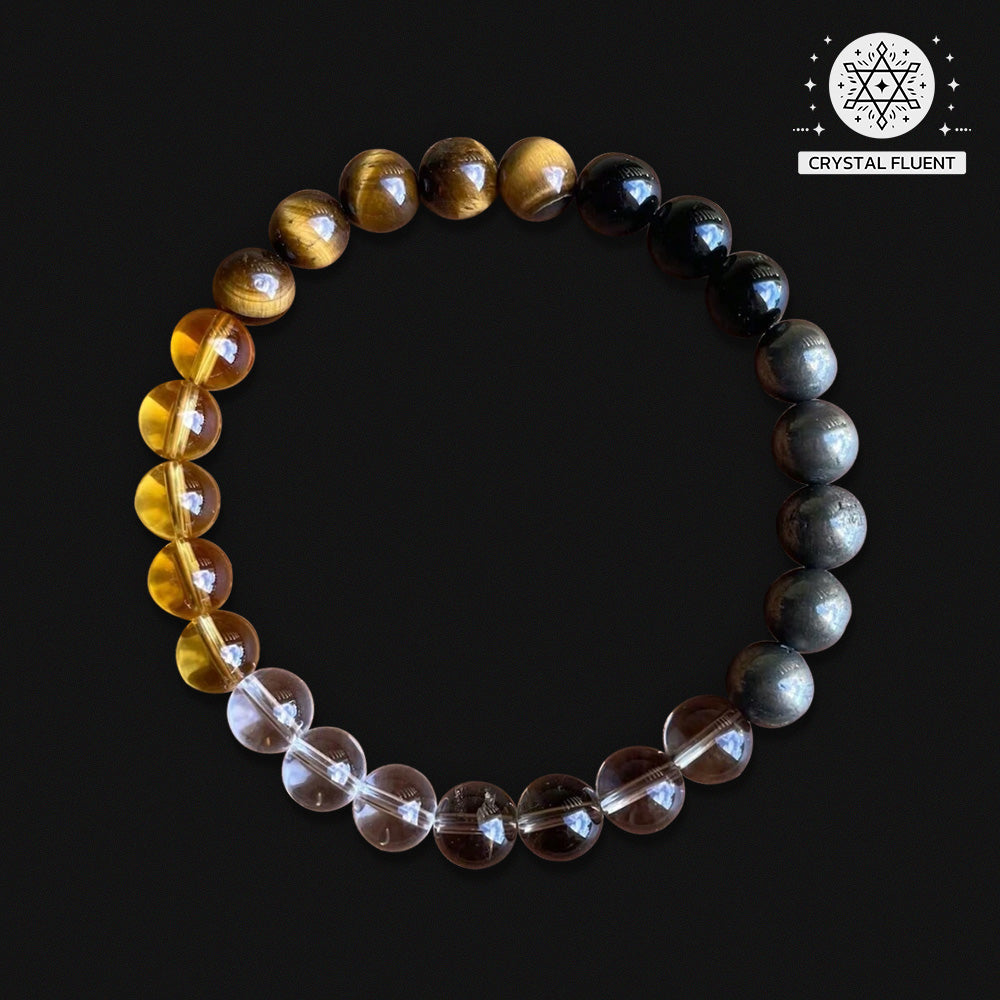 8mm Natural Black Obsidian and Tiger's Eye Beaded Bracelet – Premium Elastic Crystal Jewelry for Men and Women