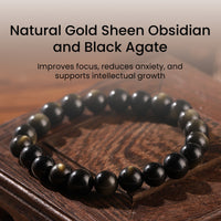 Natural Gold Sheen Obsidian and Black Agate Beaded Bracelet – Men's Luxury Sports Wealth Energy Jewelry"