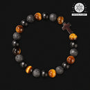 Natural Tiger's Eye and Lava Stone Beaded Bracelet with Cross Charm – Men's Luxury Spiritual Jewelry