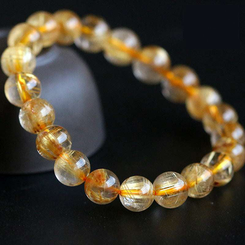 Natural Golden Rutilated Quartz Beaded Bracelet – Minimalist Luxury Design for Women