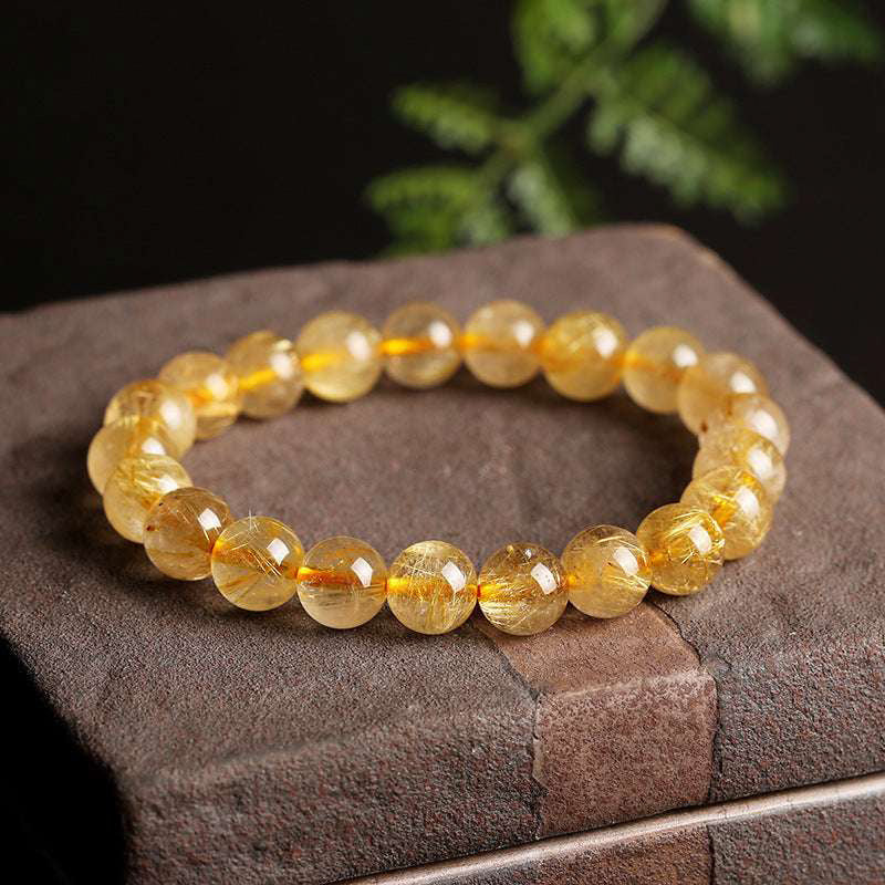 Natural Golden Rutilated Quartz Beaded Bracelet – Minimalist Luxury Design for Women