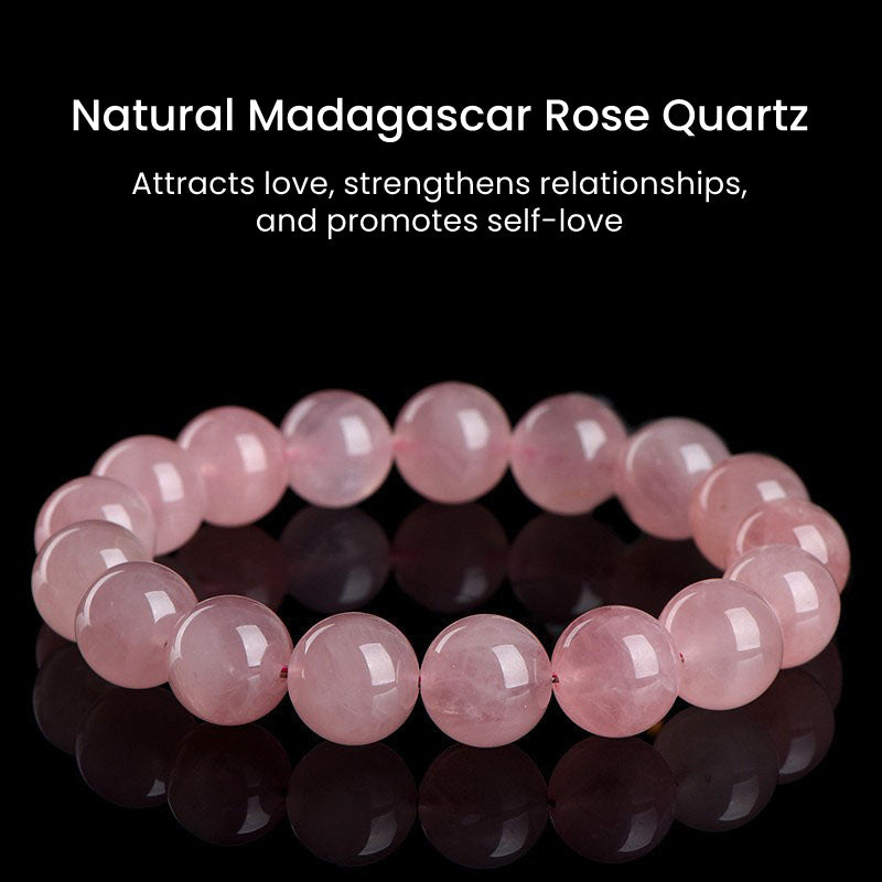 Natural Madagascar Rose Quartz Beaded Bracelet – Genuine Pink Gemstone Jewelry