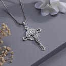DRINSPER Saint Benedict Cross Necklace 925 Sterling Silver San Benito Pendant Necklace, Pardon Crucifix Necklace, Religious Jewelry for Men Women
