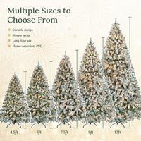 【Led Light】Yaheetech Pre-lit Artificial Christmas Tree with Incandescent Warm White Lights, Snow Flocked Full Prelighted Xmas Tree Foldable Stand Decor Decoration Ornaments
