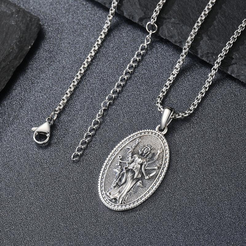 DRINSPER Hecate Necklace 925 Sterling Silver Goddess of Witches of Magic Hekate Pendant Necklace Ancient Greek Mythology Night of Hekate The Ancient Origins of the Goddess of Witchcraft and Moon Amulet Jewelry Pagan Jewelry for Women Men