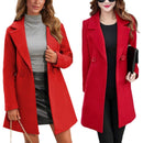 SCUSTY Women Winter Wool Blend Camel Mid-Long Coat Notch Double-Breasted Lapel Jacket Outwear