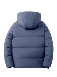 Men's Solid Color Patched Zip Up Longsleeves Hooded Winter Coat Jackets, Regular Fit Casual Long Sleeve Waterproof Warm Winter Jacket for Winter, Men's Clothes for Daily Wear