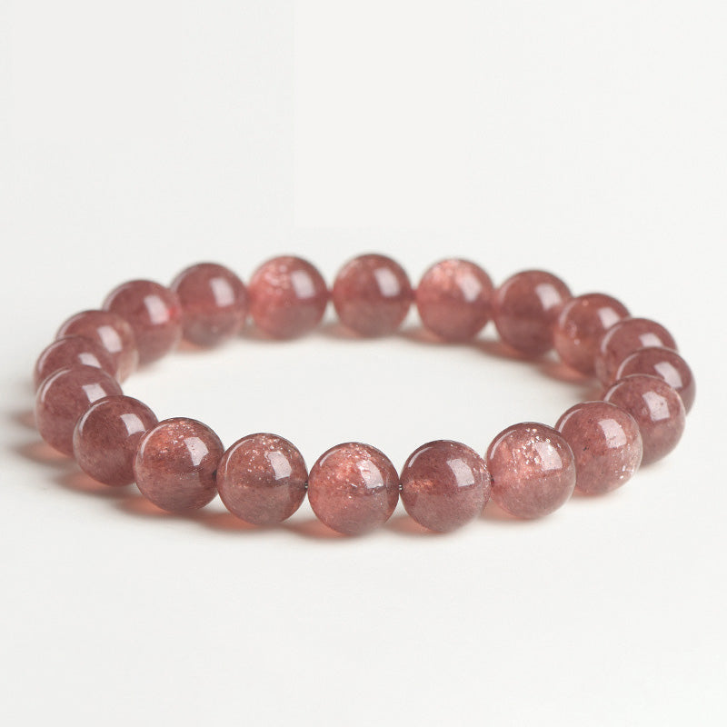 Natural Strawberry Quartz Beaded Bracelet – Genuine Crystal Healing Stone Jewelry