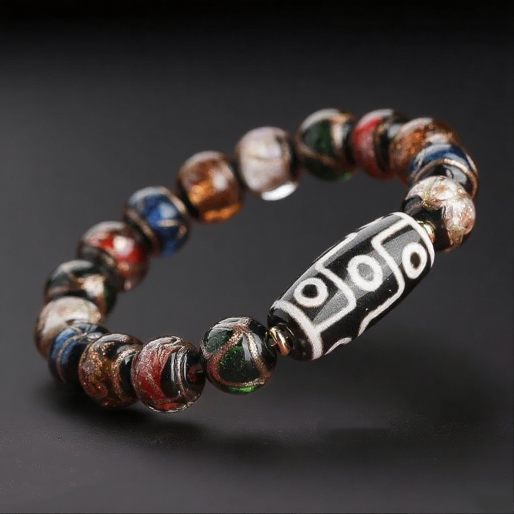 Tibetan Nine-Eyed Dzi Bead Bracelet – Handcrafted Spiritual Jewelry