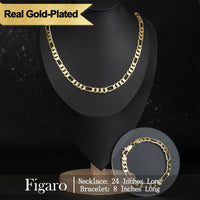 Holylegend 14K Gold-Plated Rope, Cuban, Figaro Set, 24" Length, Necklaces & Bracelet