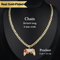 Holylegend 14K Real Gold-Plated Game Controller Necklace, Sony-Inspired CZ Diamond Pendant, 24" Cuban & Rope Chain, Hip Hop Jewelry Gift for PlayStation Fans