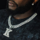 [Buy One Get Free Necklace] Delzzad Hip Hop Large Letter Zirconia Alphbet Pendant Birthday Anniversary Mother's Day Gifts for Men Women