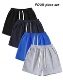 Men's Plain Drawstring Waist Shorts, Basic Casual Sporty Running Pants for Daily Wear and Exercise, Moderate Fabric, Fitted Style Summer Sports Shorts