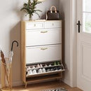 SULIVES Marble Shoe Cabinet: Elegant veneer finish, exquisite metal handles, and breathable semi-open design ensure enhanced air circulation for dryness, hygiene, and a modern aesthetic.