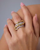 Tewiky Gold  Interlocked Stackable Rings for Women - Statement Multi Ring Mixed Metals Stack - Cubic Zirconia Two-Toned Stacking Jewelry