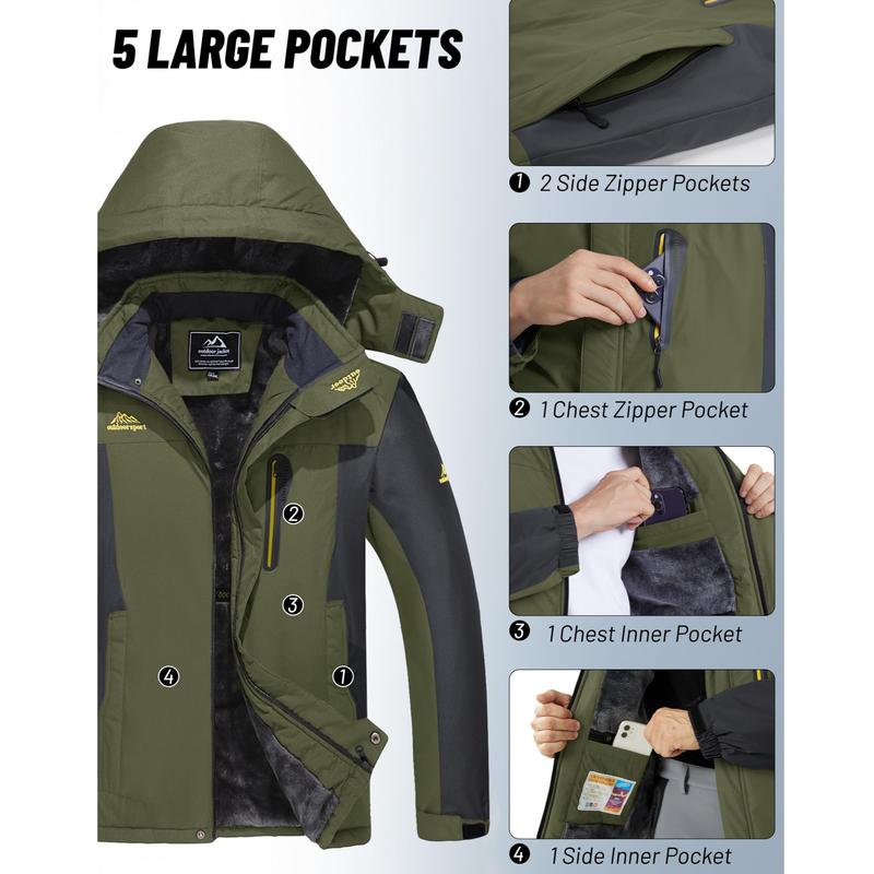 MAGCOMSEN Men's Winter Coats Water Resistant Snow Ski Jacket Fleece Lined Parka 4 Pockets