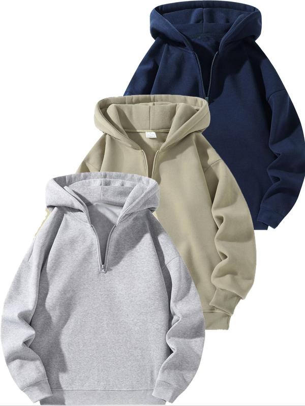 Men's Solid Zip Up Hoodie, Casual Loose Long Sleeve Hooded Sweatshirt for Daily Wear, Men's Clothes for All Seasons
