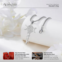 Audinceed Hecate's Key S925 Sterling Silver Moonstone Necklace, Witchtok Collection, Hekate Triple Moon Goddess Pagan Wiccan Magic Silver Necklace Pendant Protection Blessed Amulet Jewelry Gift for Women Men
