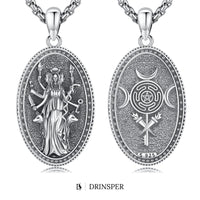 DRINSPER Hecate Necklace 925 Sterling Silver Goddess of Witches of Magic Hekate Pendant Necklace Ancient Greek Mythology Night of Hekate The Ancient Origins of the Goddess of Witchcraft and Moon Amulet Jewelry Pagan Jewelry for Women Men