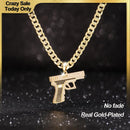 Holylegend 14K Real Gold-Plated Gun Pendant Necklace with AAAA CZ Diamonds, Streetwear Cuban and Rope Chain Jewelry, Bling Accessories Gift for Him, Men's Iced Out Hip Hop Chain