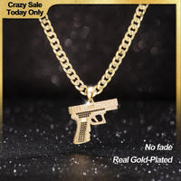 Holylegend 14K Real Gold-Plated Gun Pendant Necklace with AAAA CZ Diamonds, Streetwear Cuban and Rope Chain Jewelry, Bling Accessories Gift for Him, Men's Iced Out Hip Hop Chain