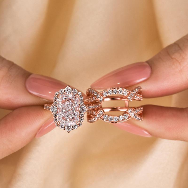 Maxine Vintage 3.0ct Radiant Cut Insert Engagement Ring Set,Bridal Ring Set,5A Cubic Zirconia Women's Ring Jewelry,Wedding Ring Set for Daily,Travel,Proposal,Birthday,Anniversary