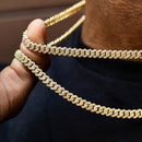 Micro Diamond Prong Cuban Necklace - 18k Yellow Gold- 6mm Chain with Gold Plating and CZ Diamonds 16-24" Lengths