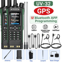 1/2PCS BAOFENG UV32 GPS Ham Radio Walkie Talkie 10W APP Programming Wireless Copy Frequency Rechargeable uv32 Multi Band 2500mAh UV-32 uv-32 Type-C AM FM NOAA Radio