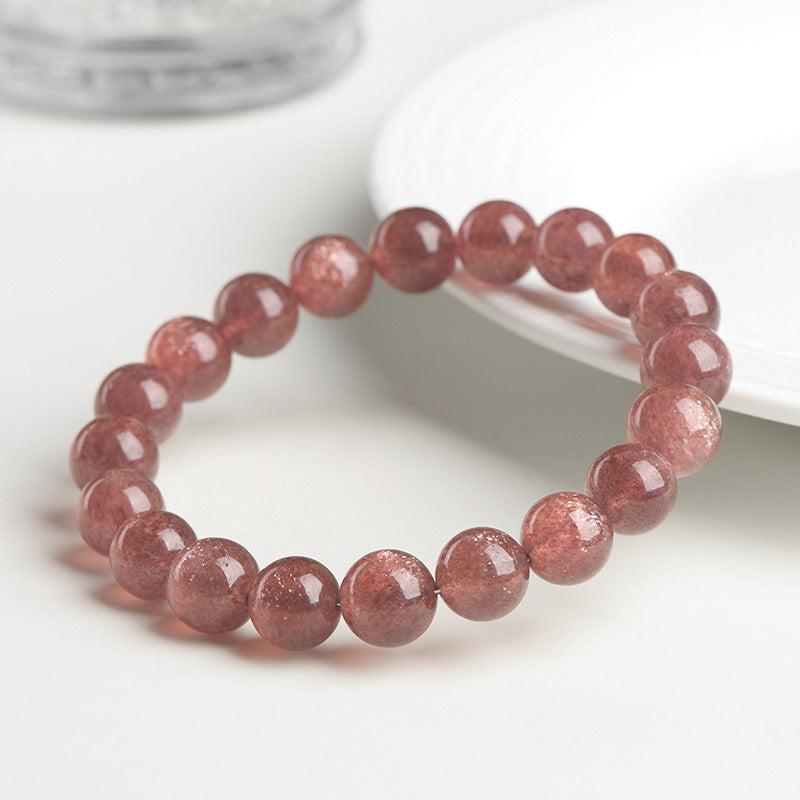 Natural Strawberry Quartz Beaded Bracelet – Genuine Crystal Healing Stone Jewelry