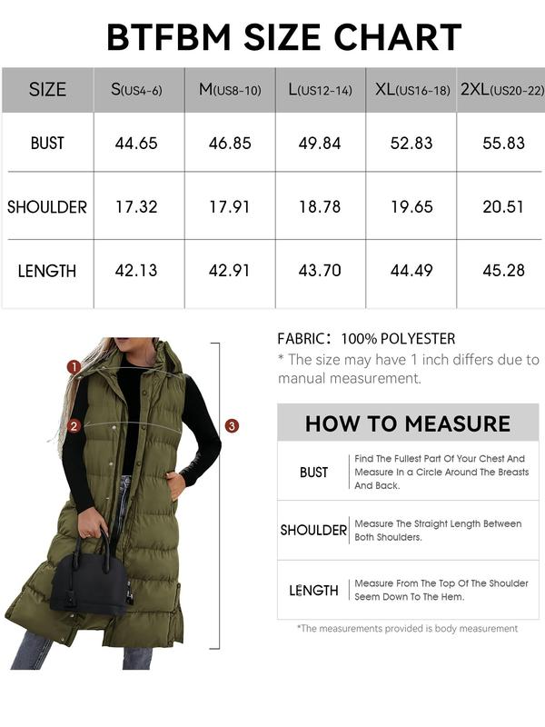 BTFBM Women's Long Puffer Vest with Quilted Hood and Button Down Closure for Winter Coat 2025 - Tops, Womenswear