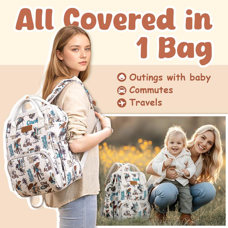 Wrangler WildWest Travel Backpack with Side Wipes Pocket, Waterproof Pocket, Large Capacity Carry On Diaper Backpack for Work, Travel, School, Hiking