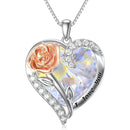 Birthstone Necklace for Women 925 Sterling Silver Rose Flower Heart Crystal Pendant Necklaces I Love You Jewelry Birthday Christmas Gifts for Women Her Girlfriend