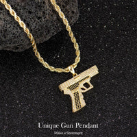Holylegend 14K Real Gold-Plated Gun Pendant Necklace with AAAA CZ Diamonds, Streetwear Cuban and Rope Chain Jewelry, Bling Accessories Gift for Him, Men's Iced Out Hip Hop Chain