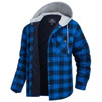 MAGCOMSEN Men's Flannel Shirt Jacket with Hood Quilted Lined Long Sleeve Plaid Hooded Jacket Button Down Spring Winter Warm Coat