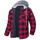 MAGCOMSEN Men's Flannel Shirt Jacket with Hood Quilted Lined Long Sleeve Plaid Hooded Jacket Button Down Spring Winter Warm Coat