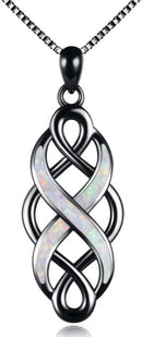 YFN Irish Celtic Knot Created Opal Pendant Necklace Sterling Silver Black Necklaces for Women Men 18"