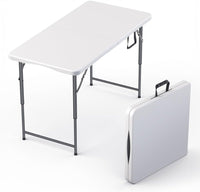 4 Feet Foldable Table Adjustable Height with Built in Handle, Steel Legs | Heavy Duty Portable | Perfect for Party, Dining, Wedding, Events, Picnic Indoor, Outdoor, Camping, Utility, Folding