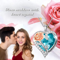 Birthstone Necklace for Women 925 Sterling Silver Rose Flower Heart Crystal Pendant Necklaces I Love You Jewelry Birthday Christmas Gifts for Women Her Girlfriend